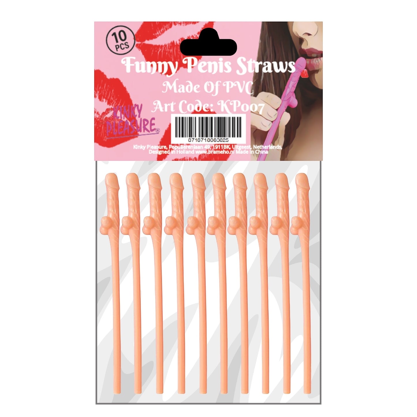 Kinky Pleasure - KP007 - Penis Straws 10pcs - Beige - New Package