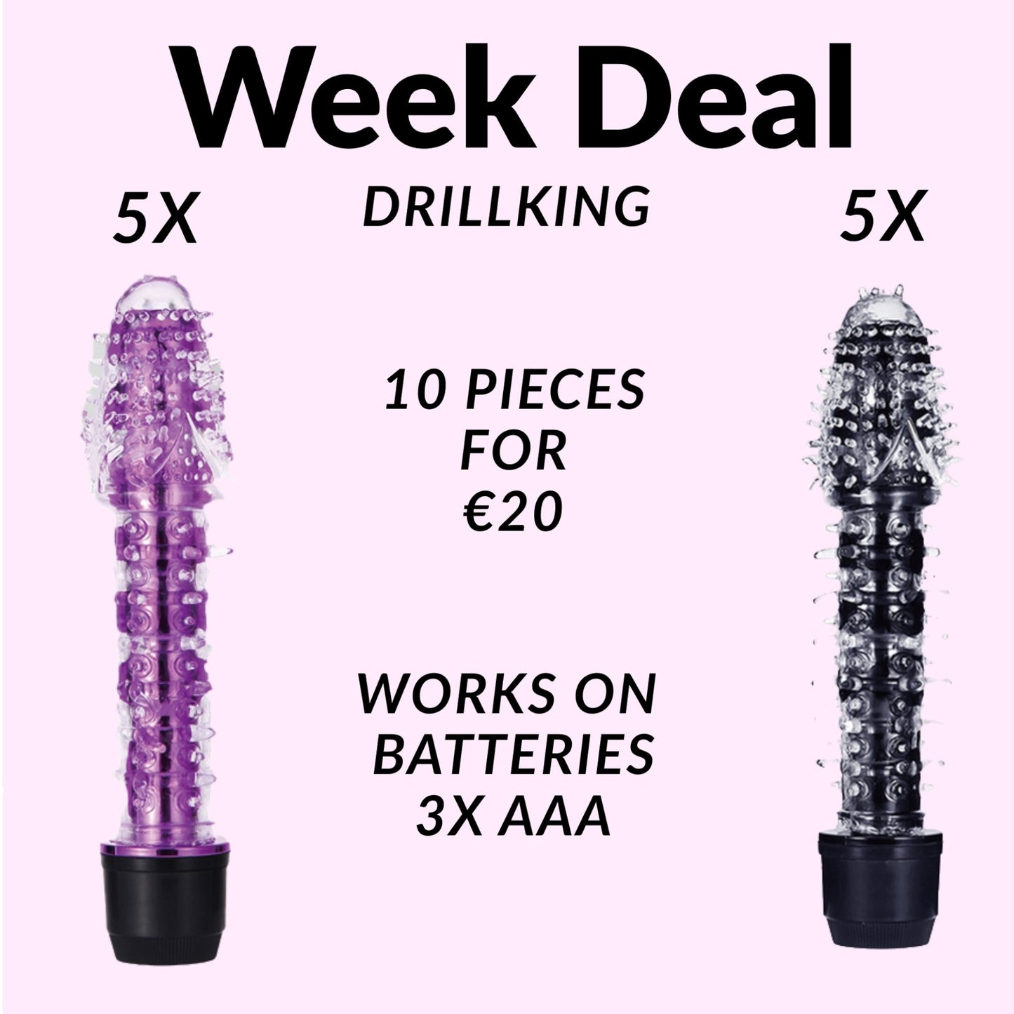 Weekdeal - Power Escorts - BR76 - Drill King - Studded Vibrator - 5x purple 5x black - Bundle of 10 for €20,-