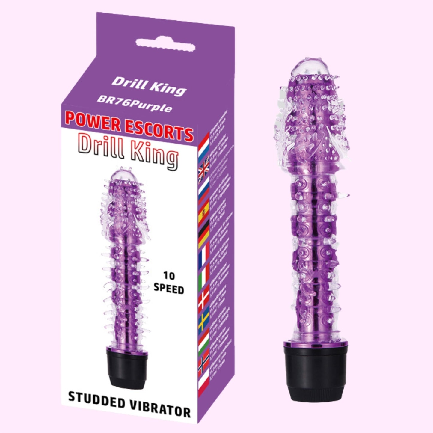 Weekdeal - Power Escorts - BR76 - Drill King - Studded Vibrator - 5x purple 5x black - Bundle of 10 for €20,-