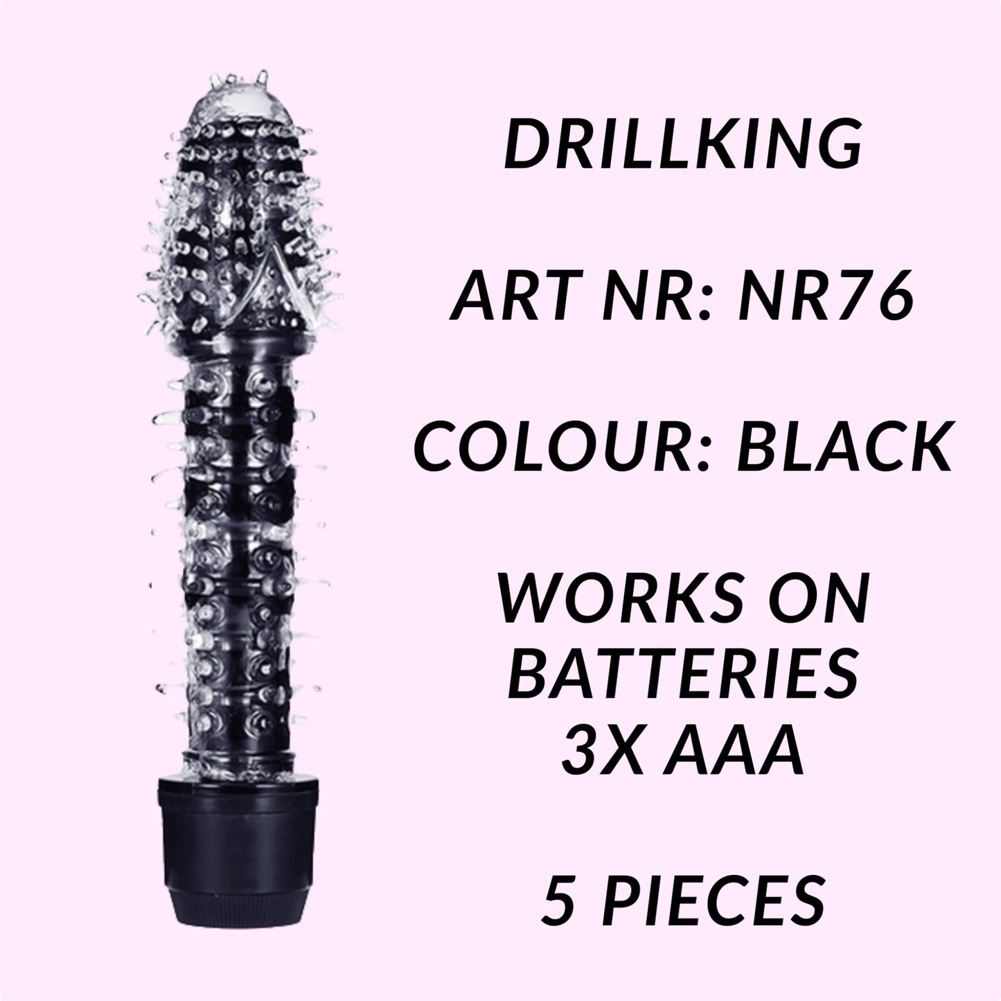Weekdeal - Power Escorts - BR76 - Drill King - Studded Vibrator - 5x purple 5x black - Bundle of 10 for €20,-
