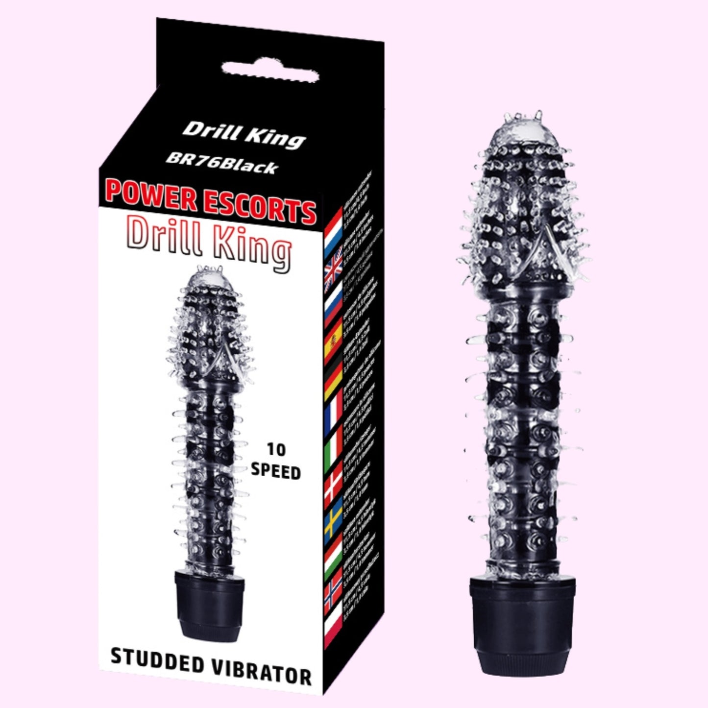 Weekdeal - Power Escorts - BR76 - Drill King - Studded Vibrator - 5x purple 5x black - Bundle of 10 for €20,-