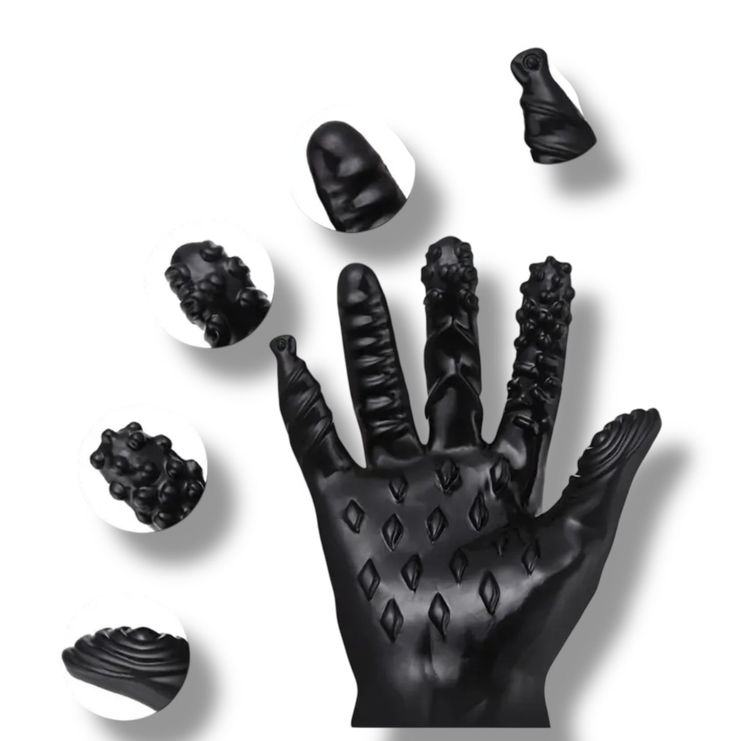 Kinky Pleasure - T163 - Finger Glove Black - 5 Different Styles in 1 Hand