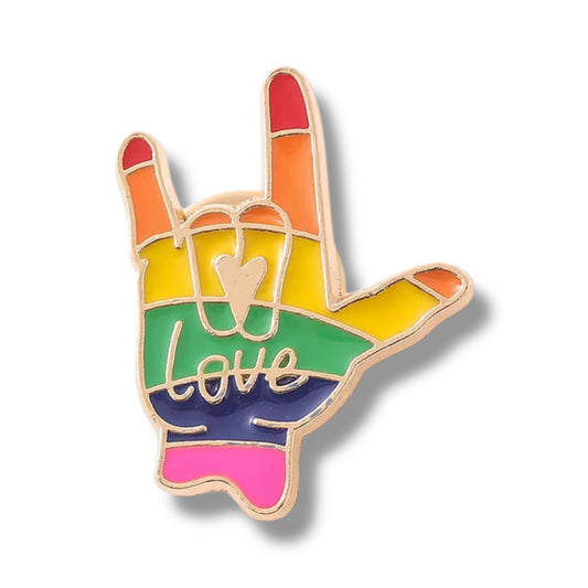 Kinky Pleasure - KPB026 - Badge / Pin - Hand Sing Love - Gold