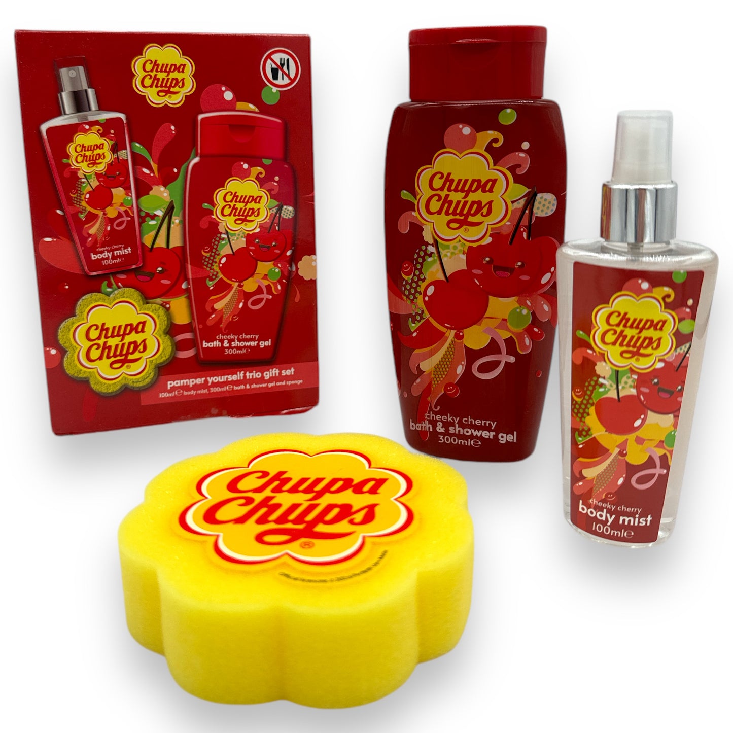 Kinky Pleasure - AC166 - Chupa Chups Bath Shower And Gel And Body Mist + Sponge - Cheeky Cherry