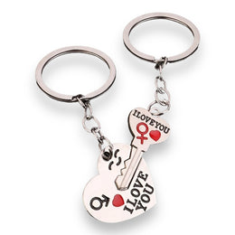 Kinky Pleasure - KPK057 - Keychain - I Love You Heart And Key - Silver - 1 Pair
