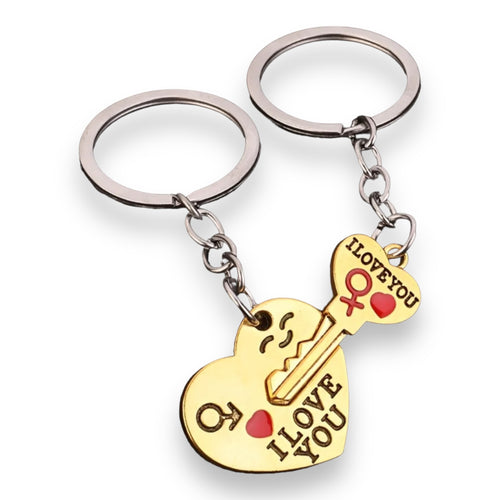 Kinky Pleasure - KPK056 - Keychain - I Love You Heart And Key - Gold - 1 Pair