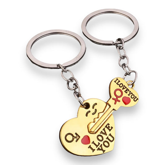 Kinky Pleasure - KPK056 - Keychain - I Love You Heart And Key - Gold - 1 Pair