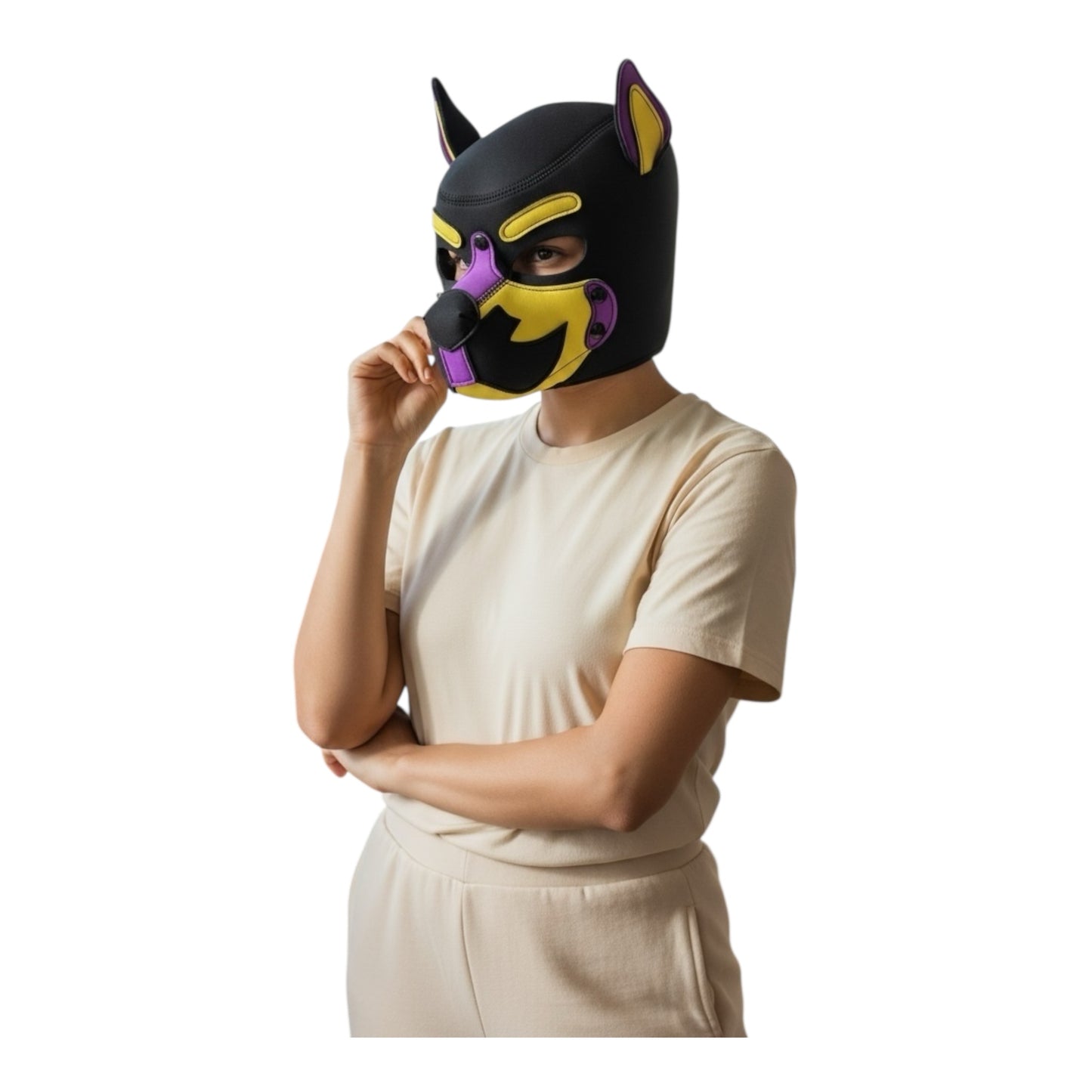 Kinky Pleasure – KPPP007 – Puppy Play Dog Mask - Deluxe  –  Purple/Yellow