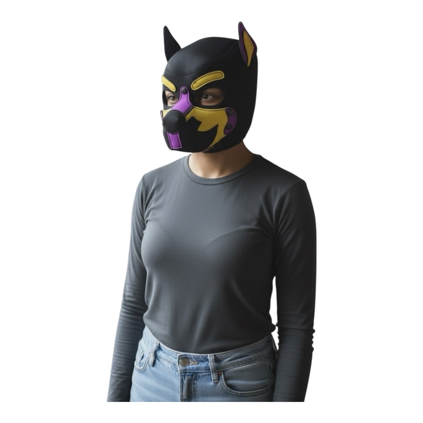 Kinky Pleasure – KPPP007 – Puppy Play Dog Mask - Deluxe  –  Purple/Yellow