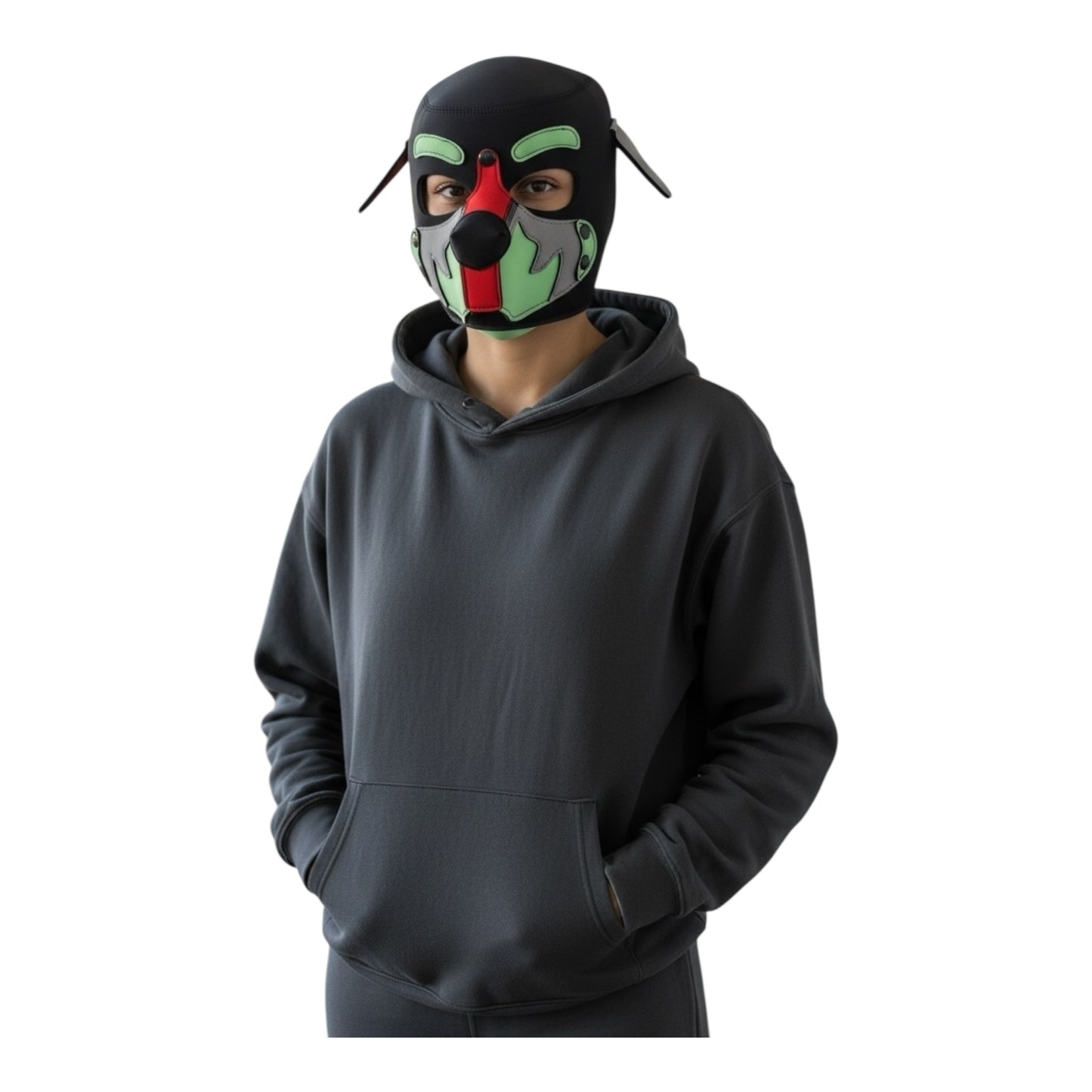 Kinky Pleasure – KPPP008 – Puppy Play Dog Mask - Deluxe – Red/Green