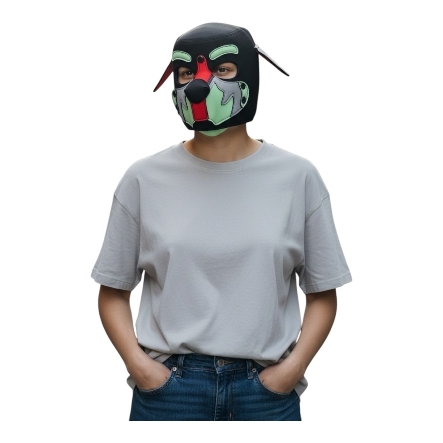 Kinky Pleasure – KPPP008 – Puppy Play Dog Mask - Deluxe – Red/Green