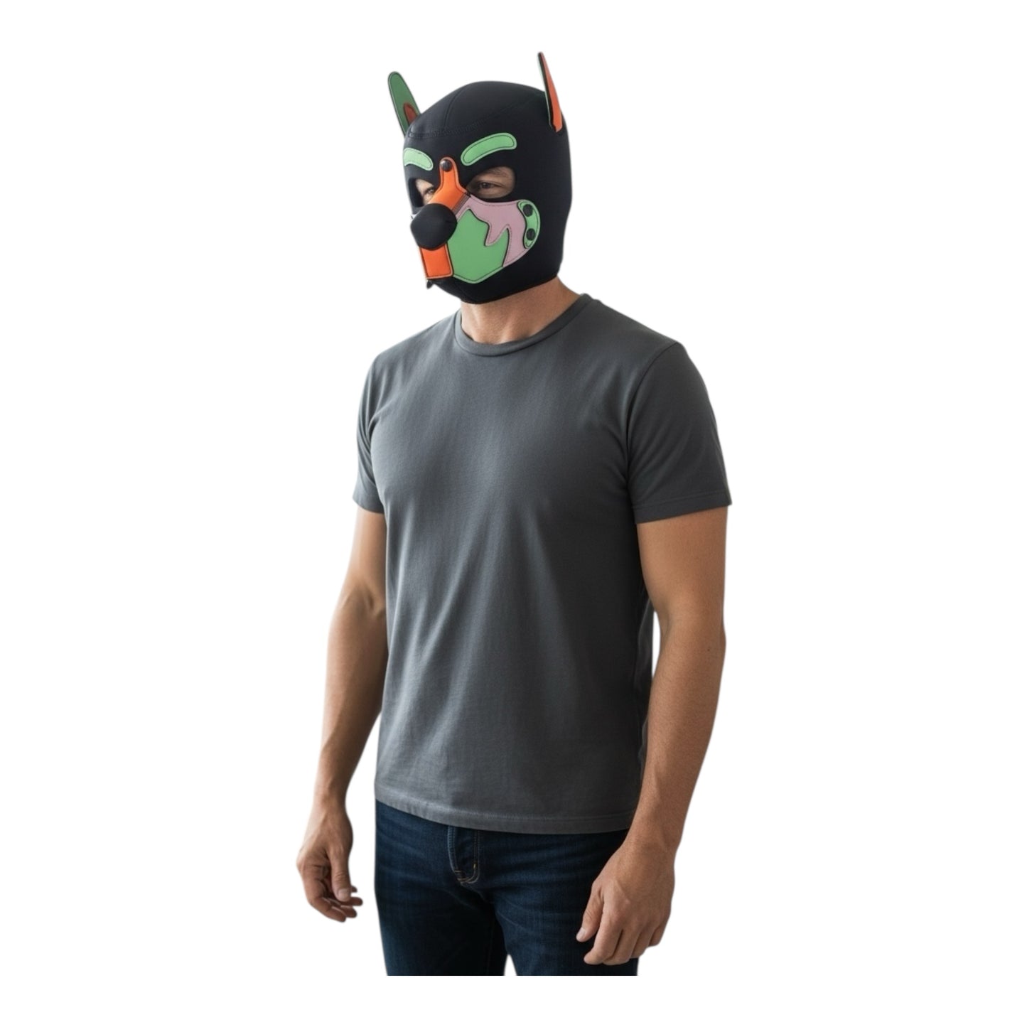 Kinky Pleasure – KPPP009 – Puppy Play Dog Mask - Deluxe  – Orange/Green/Pink