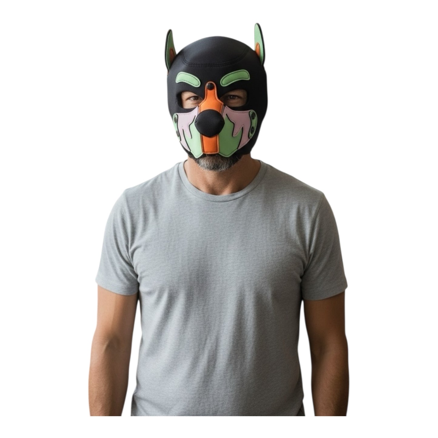 Kinky Pleasure – KPPP009 – Puppy Play Dog Mask - Deluxe  – Orange/Green/Pink