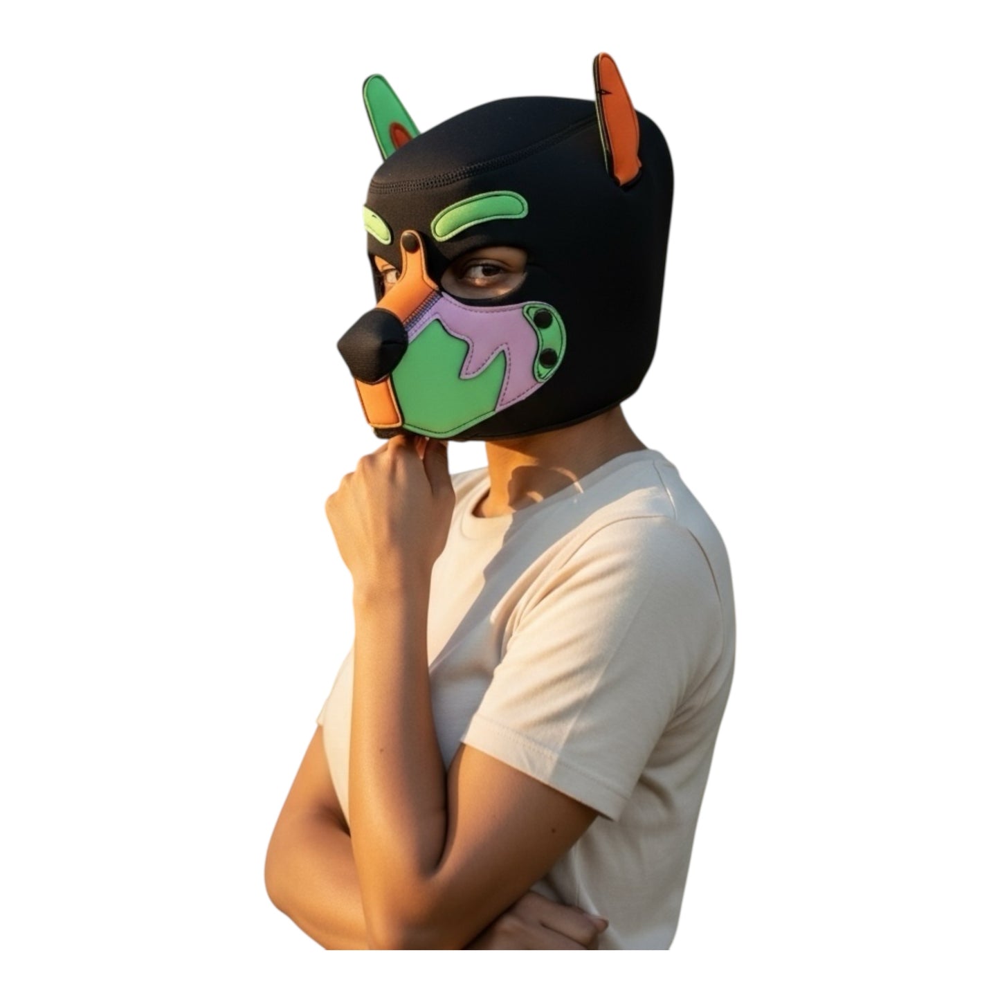 Kinky Pleasure – KPPP009 – Puppy Play Dog Mask - Deluxe  – Orange/Green/Pink