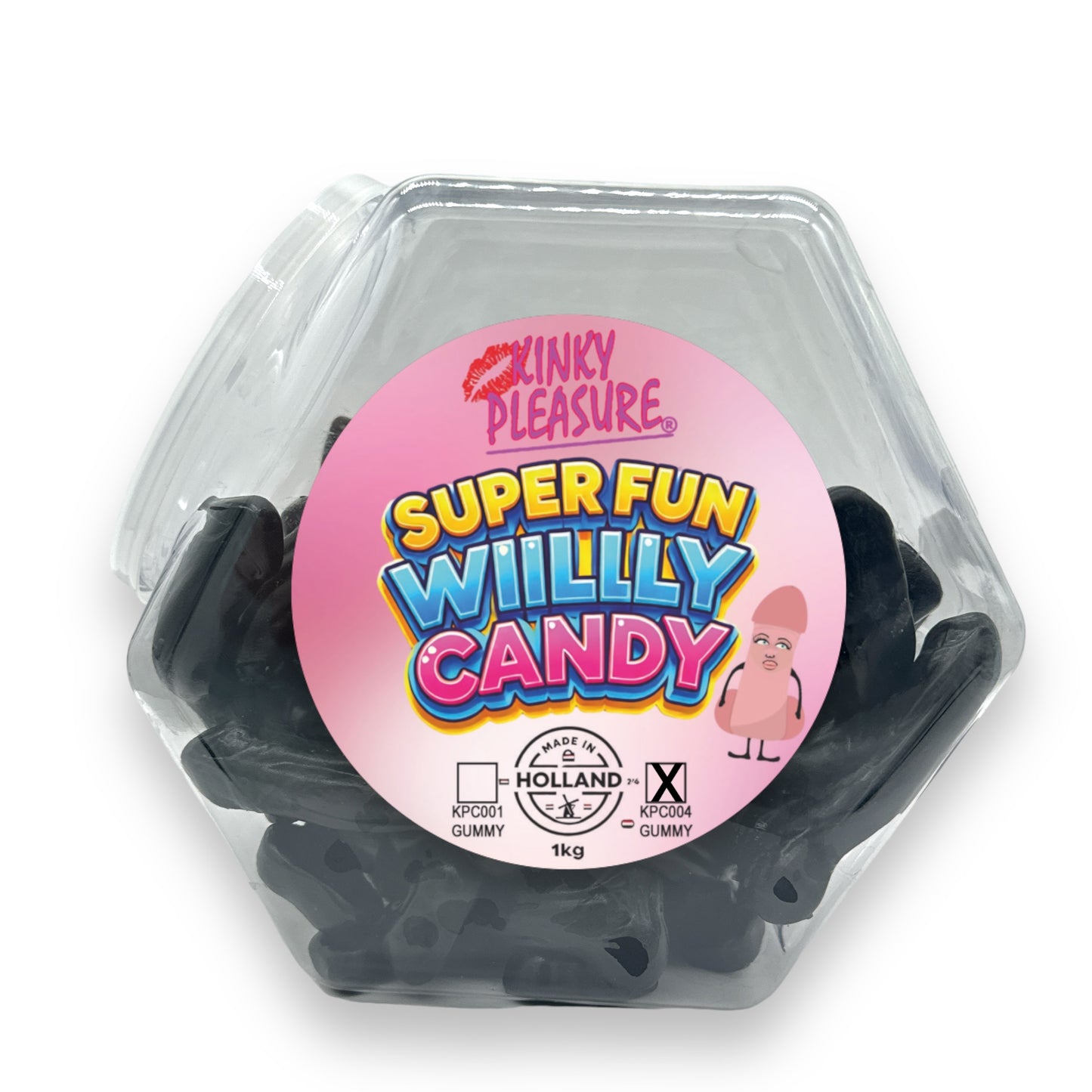 Kinky Pleasure - KPC004 - Super Fun Willy Candy In Glass Display Jar  - Liquorice - 1KG