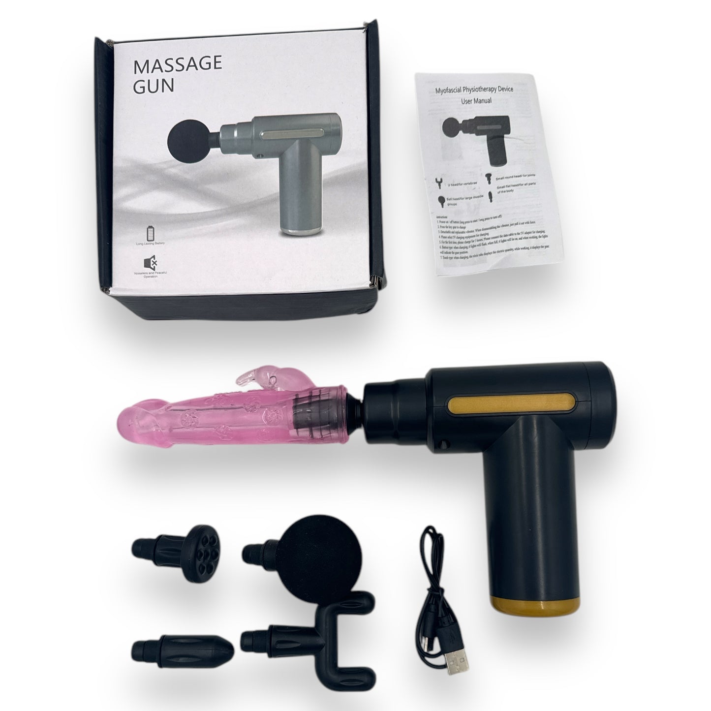 Kinky Pleasure - AX110 - Rechargeable Massage Gun - Includes 4 Attachments - Touch Screen