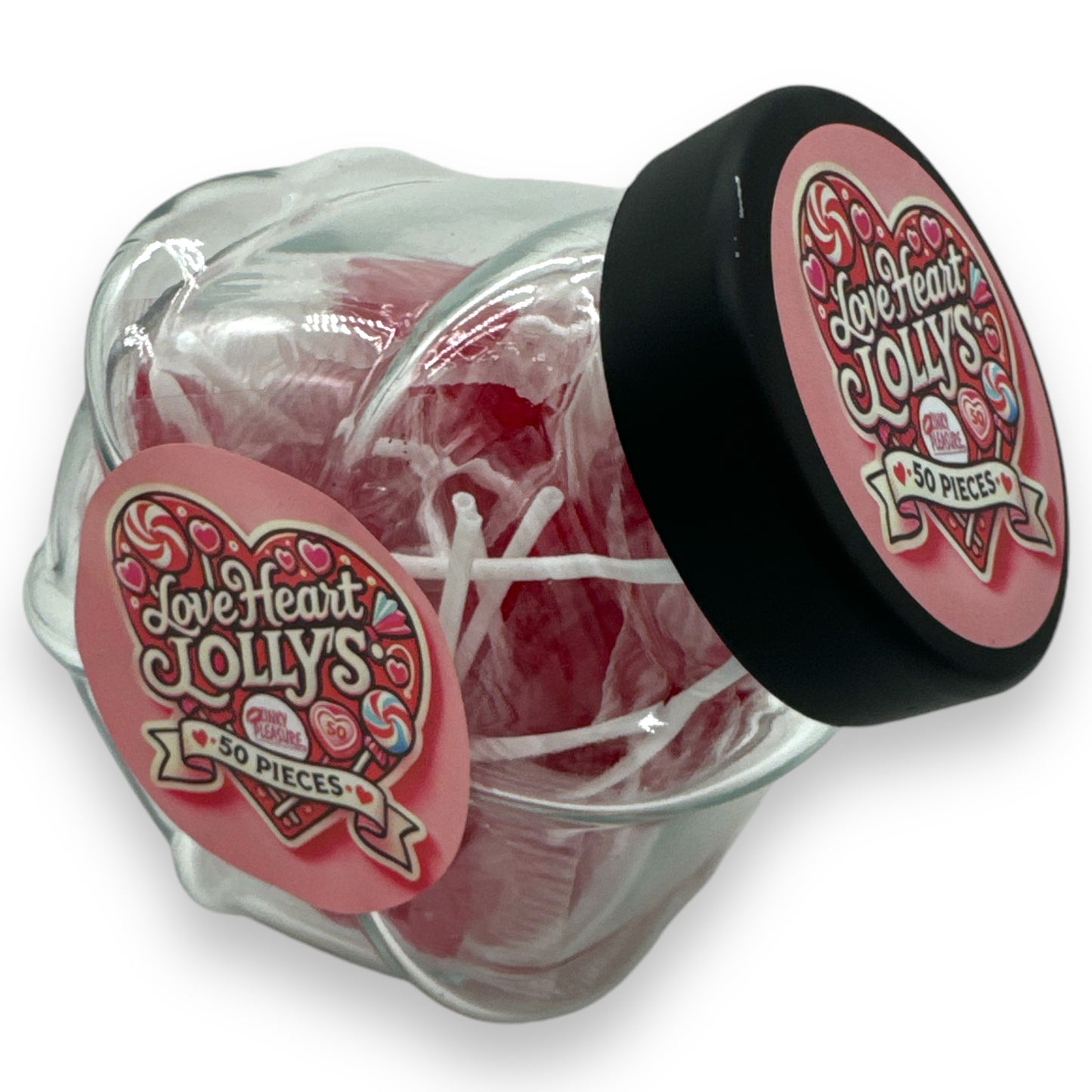 Kinky Pleasure - KPC007 - Love Heart Lolly's 50 Pieces in Exclusive Glas Jar