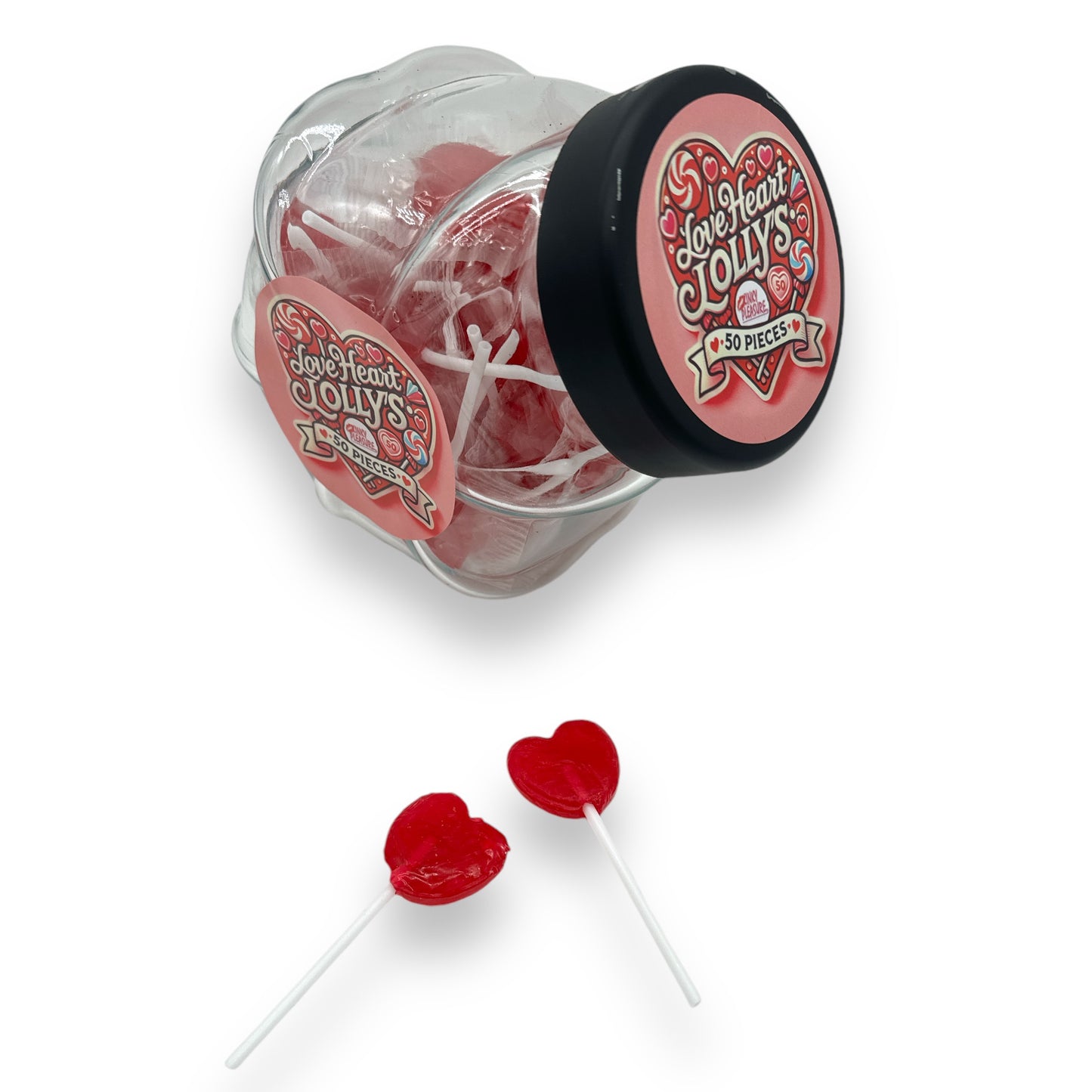 Kinky Pleasure - KPC007 - Love Heart Lolly's 50 Pieces in Exclusive Glas Jar