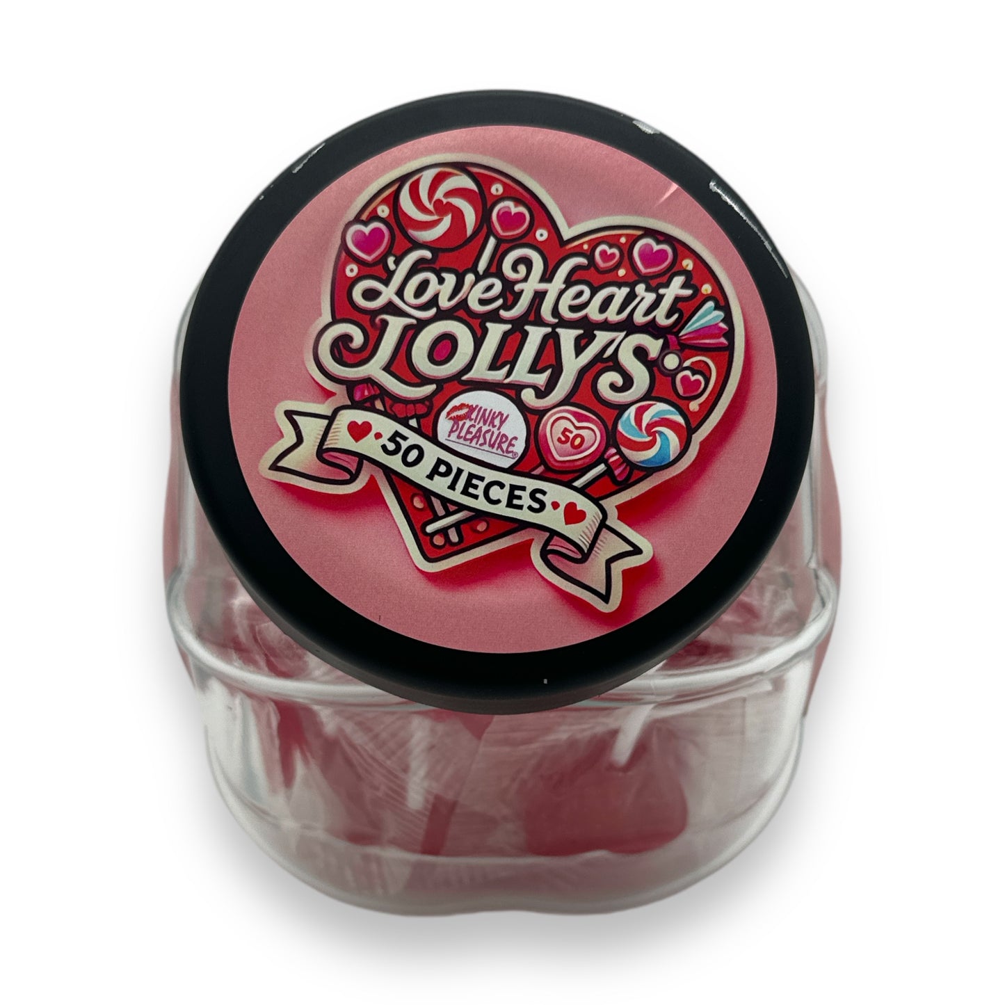 Kinky Pleasure - KPC007 - Love Heart Lolly's 50 Pieces in Exclusive Glas Jar