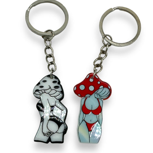 Kinky Pleasure - KPK064 - Keychain - Mushroom Girls In Black And Red (2 Pieces)