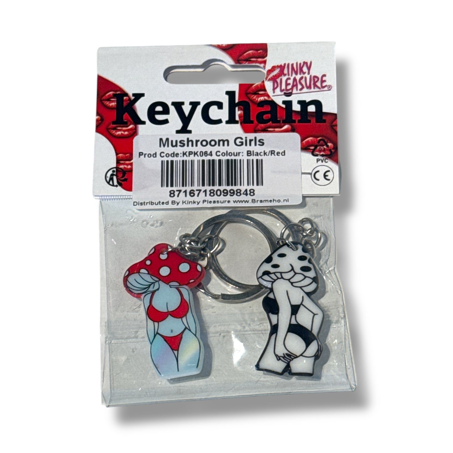 Kinky Pleasure - KPK064 - Keychain - Mushroom Girls In Black And Red (2 Pieces)