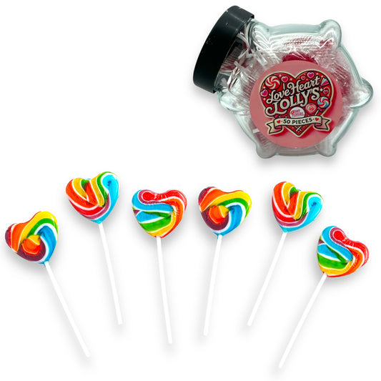 Kinky Pleasure - KPC008 - Love Heart Rainbow Lolly's 50 Pieces in Exclusive Glas Jar