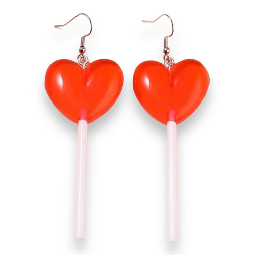 Kinky Pleasure - S034 - Earrings - Heart Lolly Red