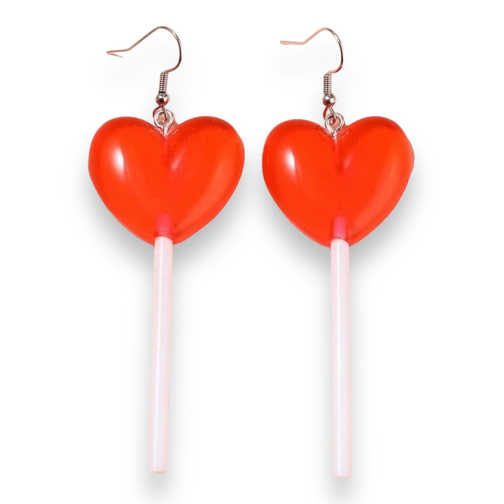 Kinky Pleasure - S034 - Earrings - Heart Lolly Red