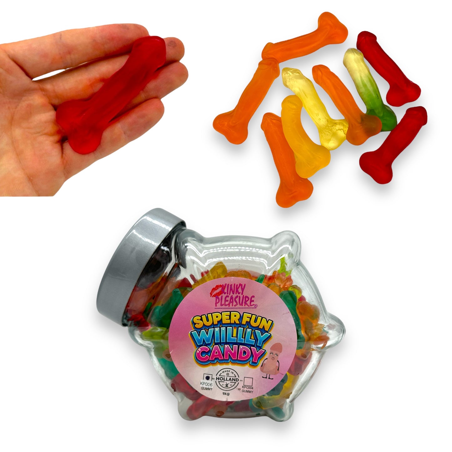 Kinky Pleasure - KPC001 - Super Fun Willy Candy In Glass Display Jar - Gummy's - 1KG