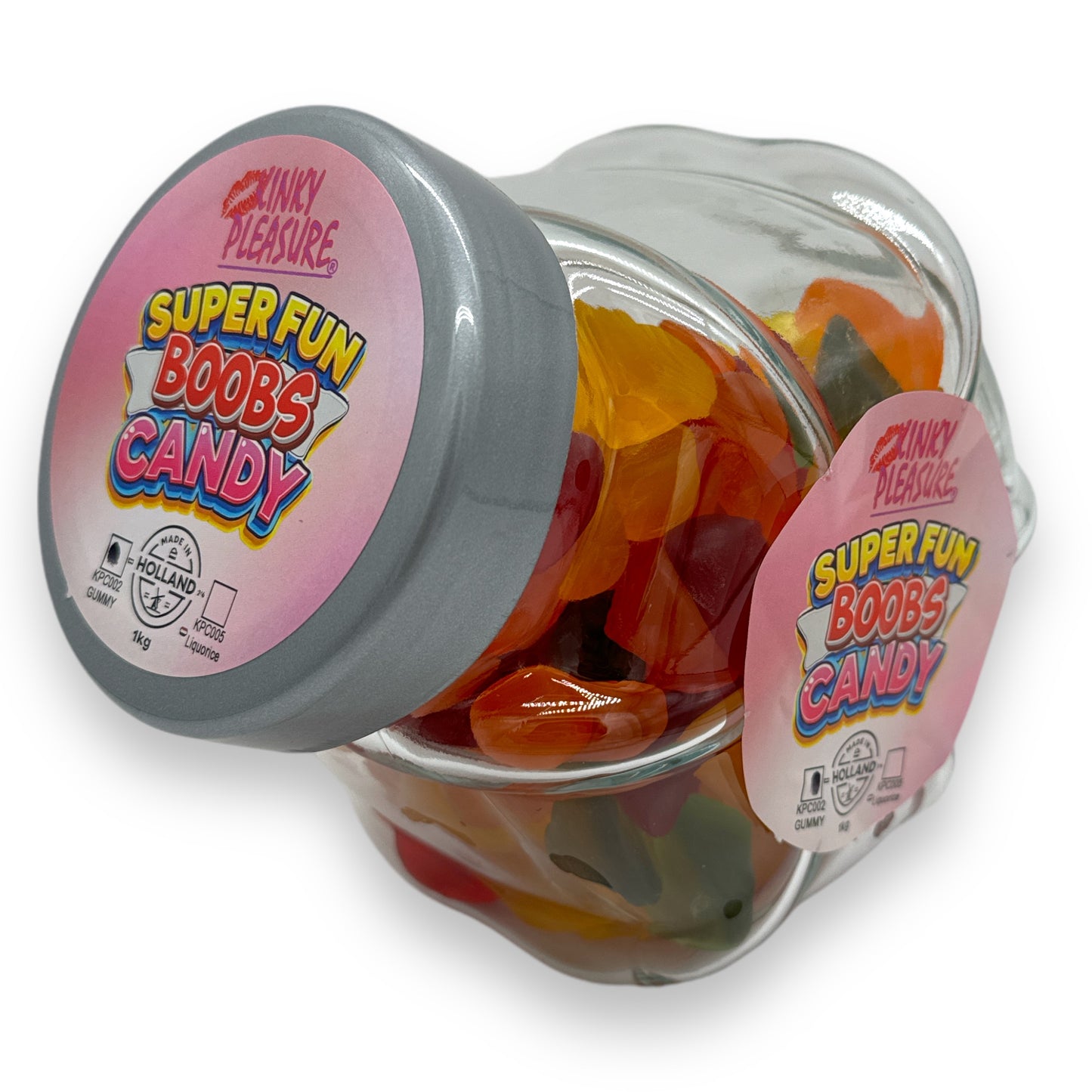 Kinky Pleasure - KPC002 - Super Fun Boob Candy In Glass Display Jar  - Gummy's - 1KG