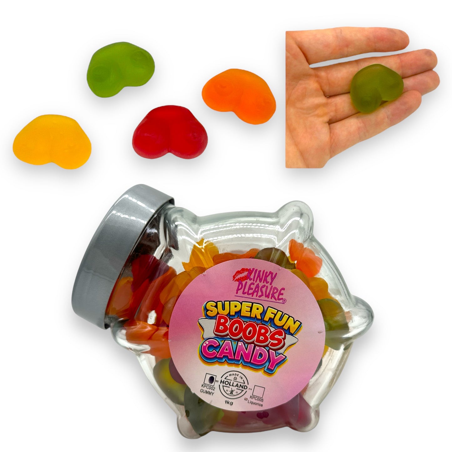 Kinky Pleasure - KPC002 - Super Fun Boob Candy In Glass Display Jar  - Gummy's - 1KG