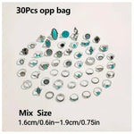 Kinky Pleasure - T171 - Ring Set Exclusive In Luxury Gift Box – 30-Piece Boho Silver & Turquoise Collection