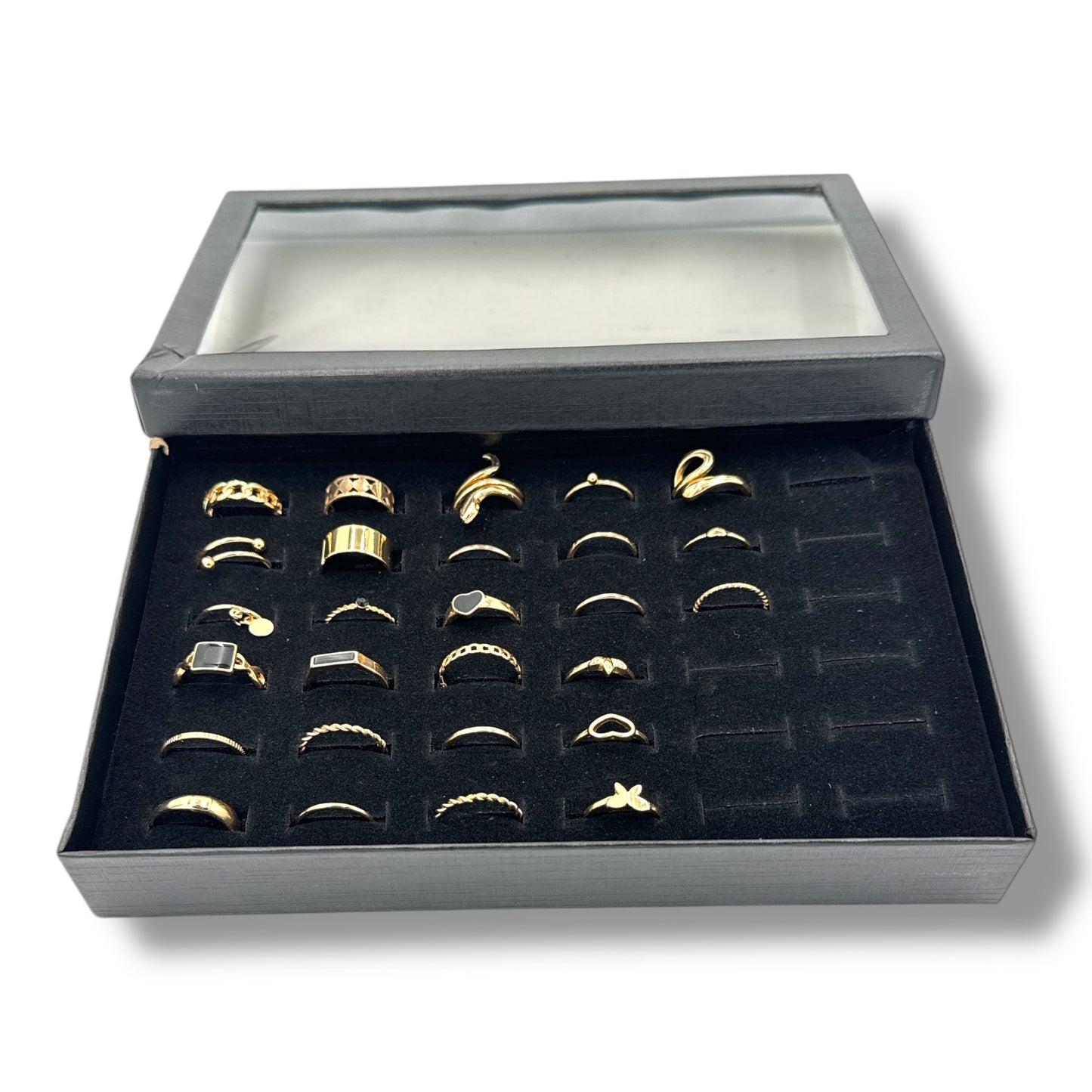 Kinky Pleasure - T173 - Ring Set Exclusive In Luxury Gift Box – 27-Piece Boho Gold & Black Collection