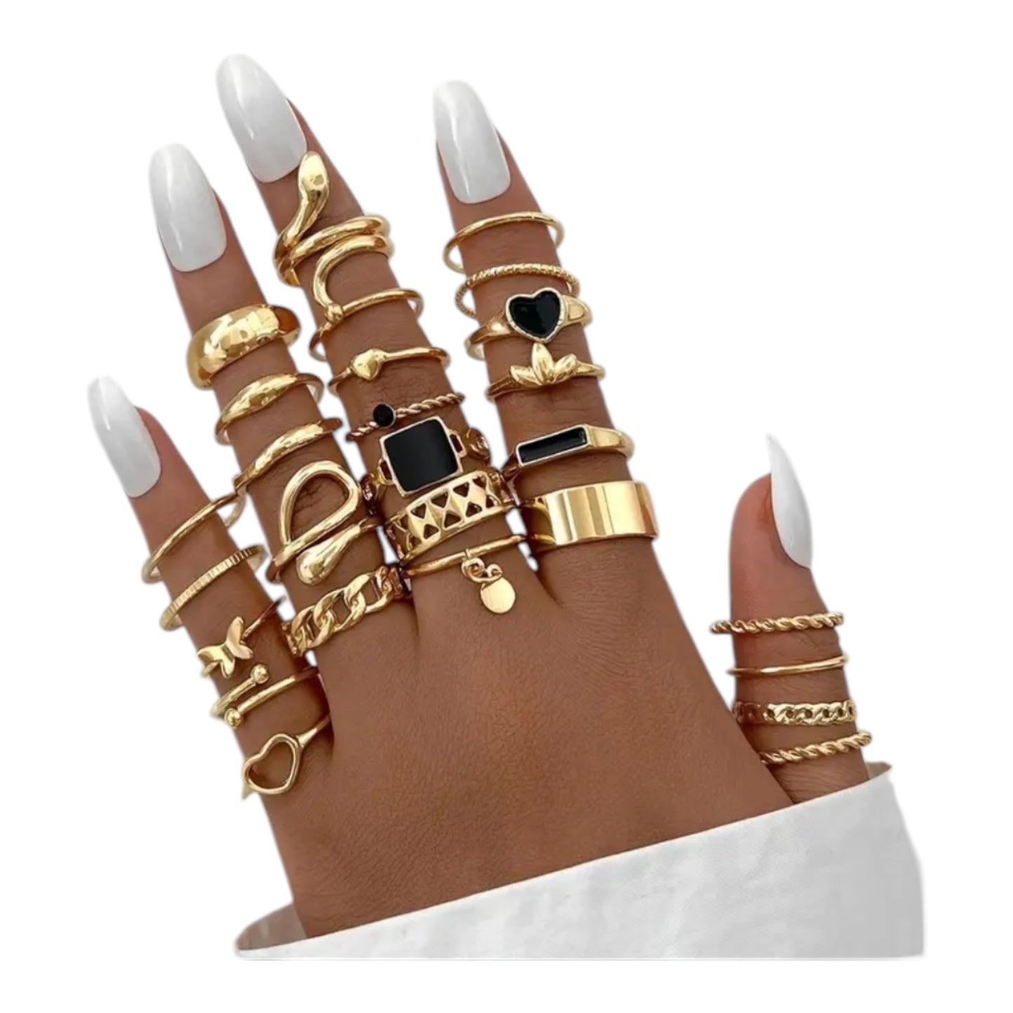 Kinky Pleasure - T173 - Ring Set Exclusive In Luxury Gift Box – 27-Piece Boho Gold & Black Collection