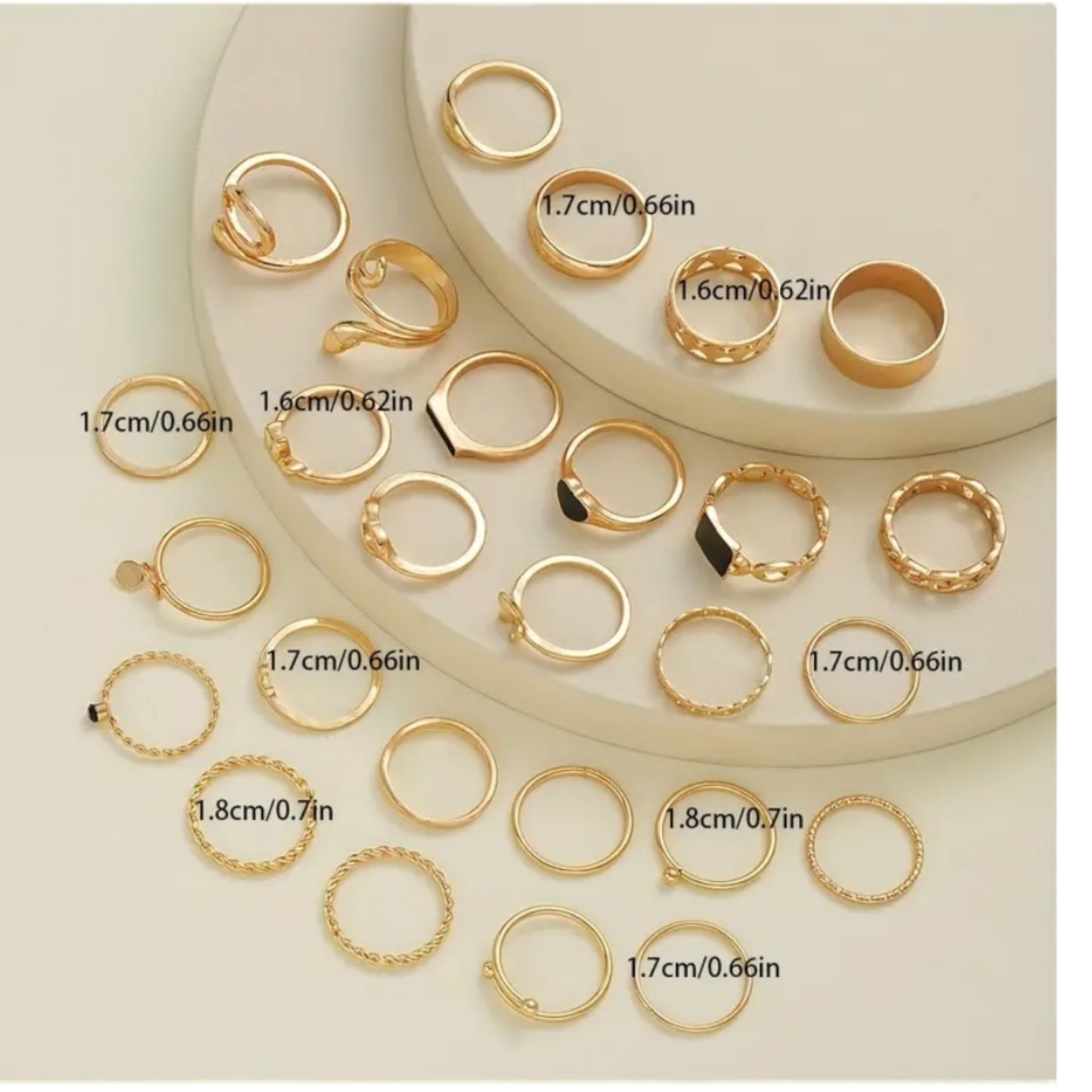 Kinky Pleasure - T173 - Ring Set Exclusive In Luxury Gift Box – 27-Piece Boho Gold & Black Collection
