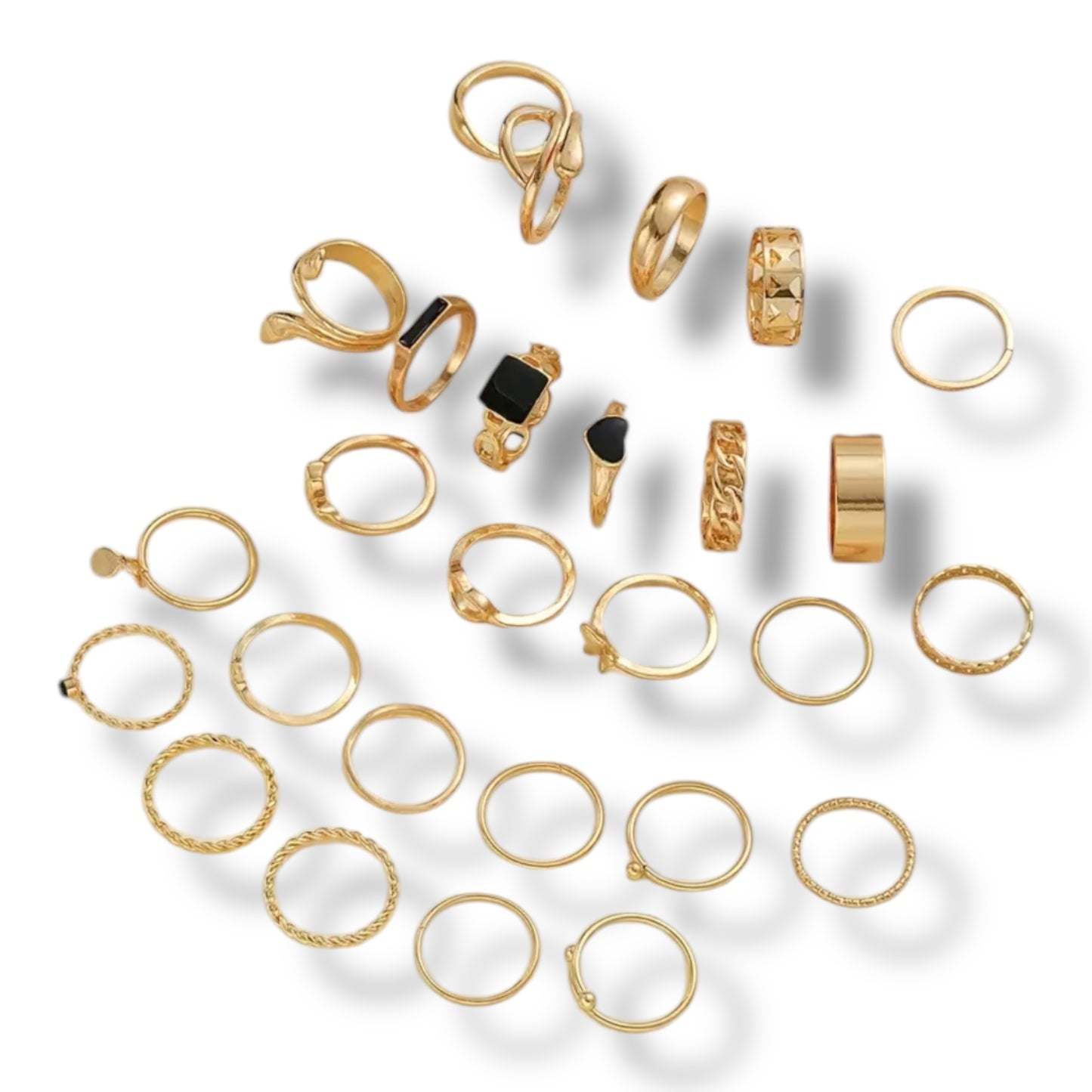 Kinky Pleasure - T173 - Ring Set Exclusive In Luxury Gift Box – 27-Piece Boho Gold & Black Collection