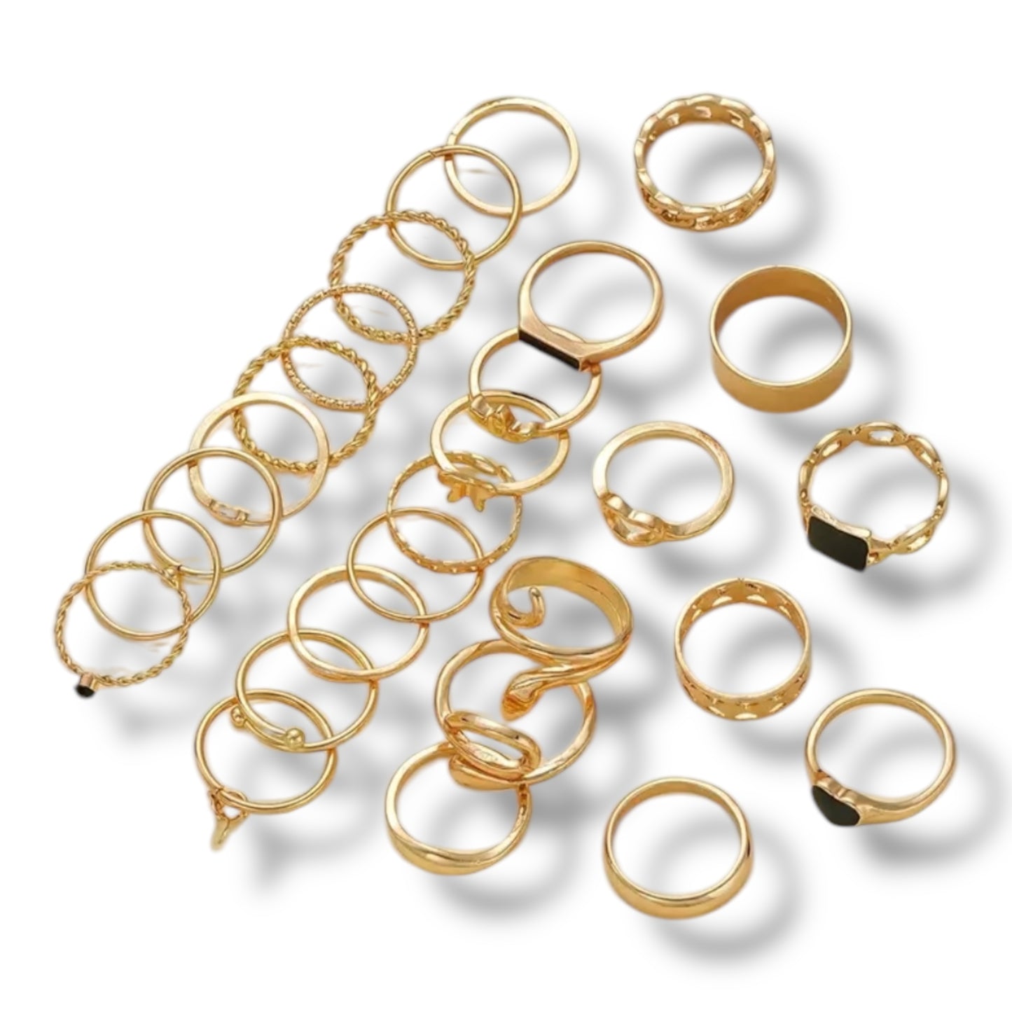 Kinky Pleasure - T173 - Ring Set Exclusive In Luxury Gift Box – 27-Piece Boho Gold & Black Collection