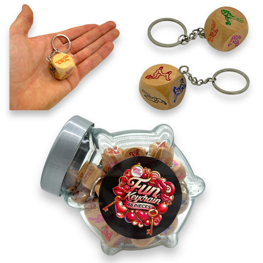 Kinky Pleasure - KP023 - Keychain Sex Dice In Glass Jar 48 Pieces