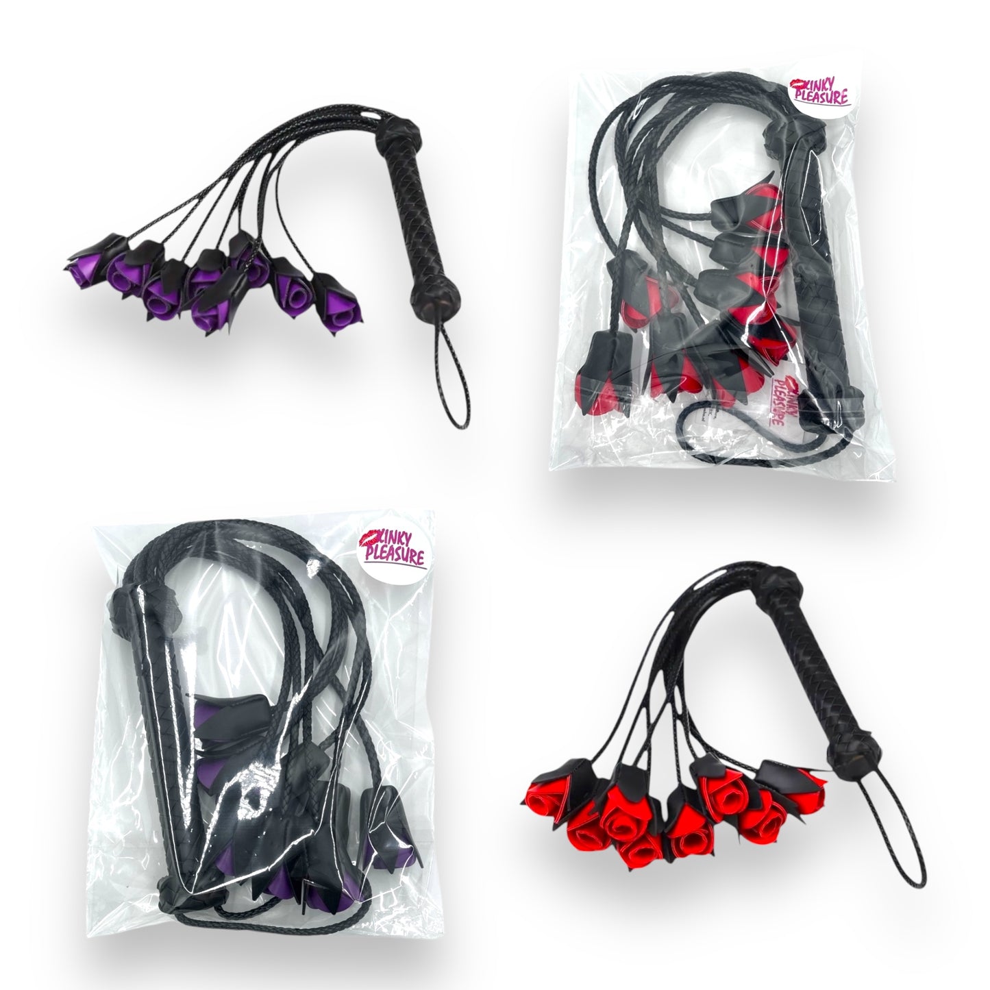 Kinky Pleasure - T145 - Rose Flogger Whip - Red/Purple