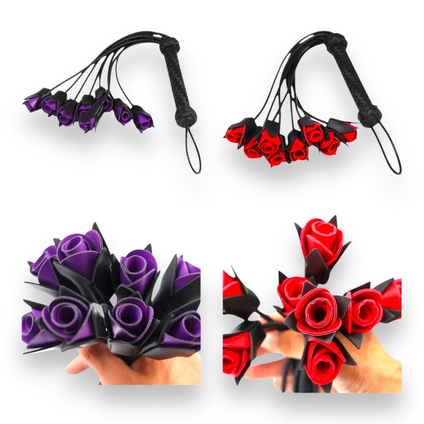 Kinky Pleasure - T145 - Rose Flogger Whip - Red/Purple