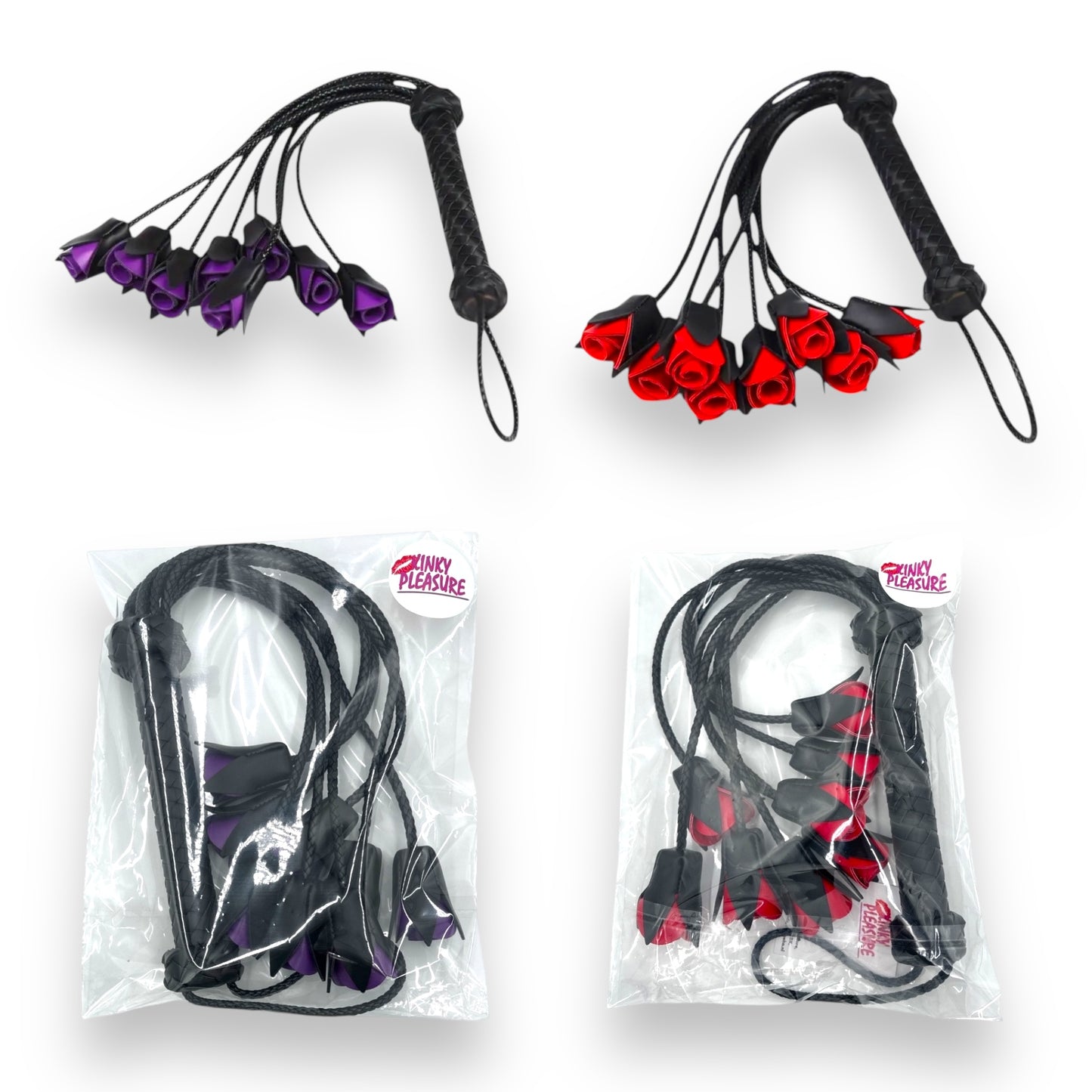 Kinky Pleasure - T145 - Rose Flogger Whip - Red/Purple