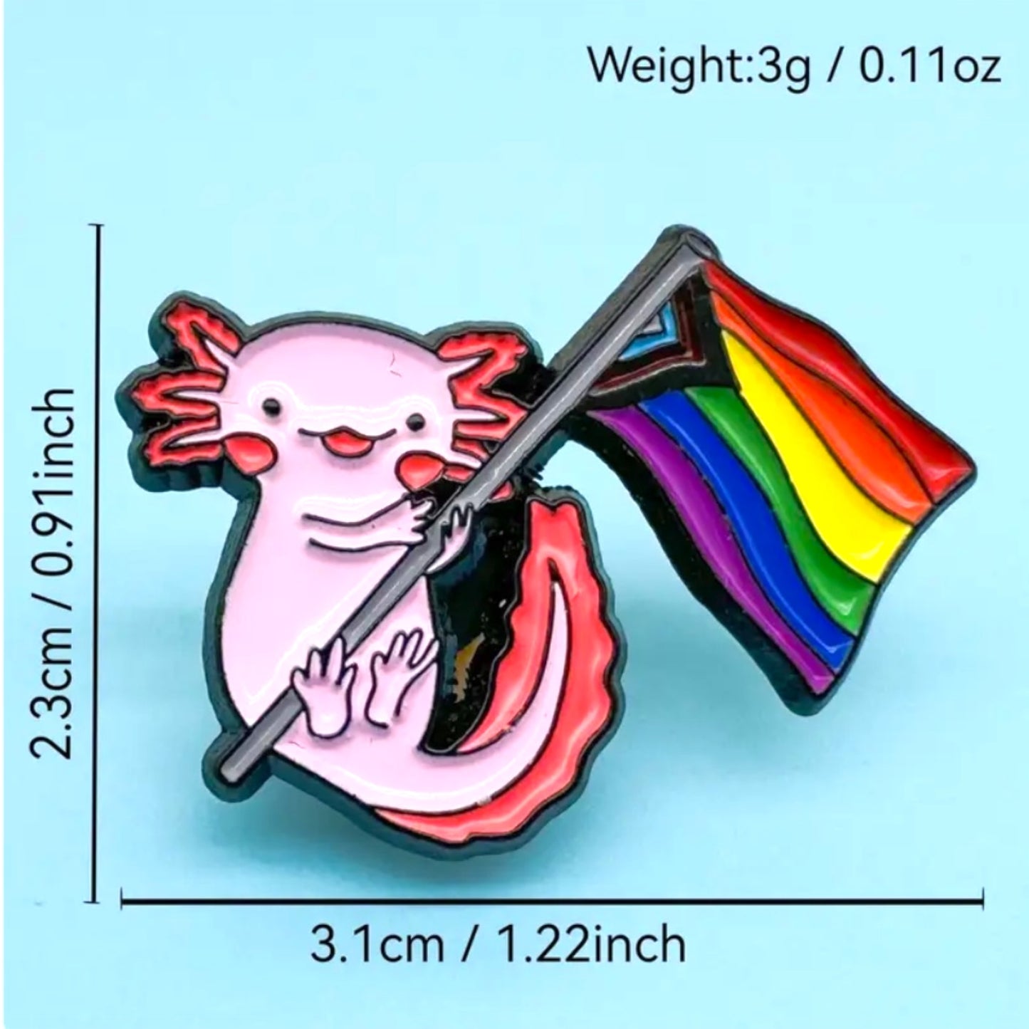 Kinky Pleasure - KPB080 - Metal Pin - Axolotl With Pride Flag