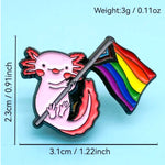 Kinky Pleasure - KPB080 - Metal Pin - Axolotl With Pride Flag