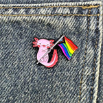 Kinky Pleasure - KPB080 - Metal Pin - Axolotl With Pride Flag