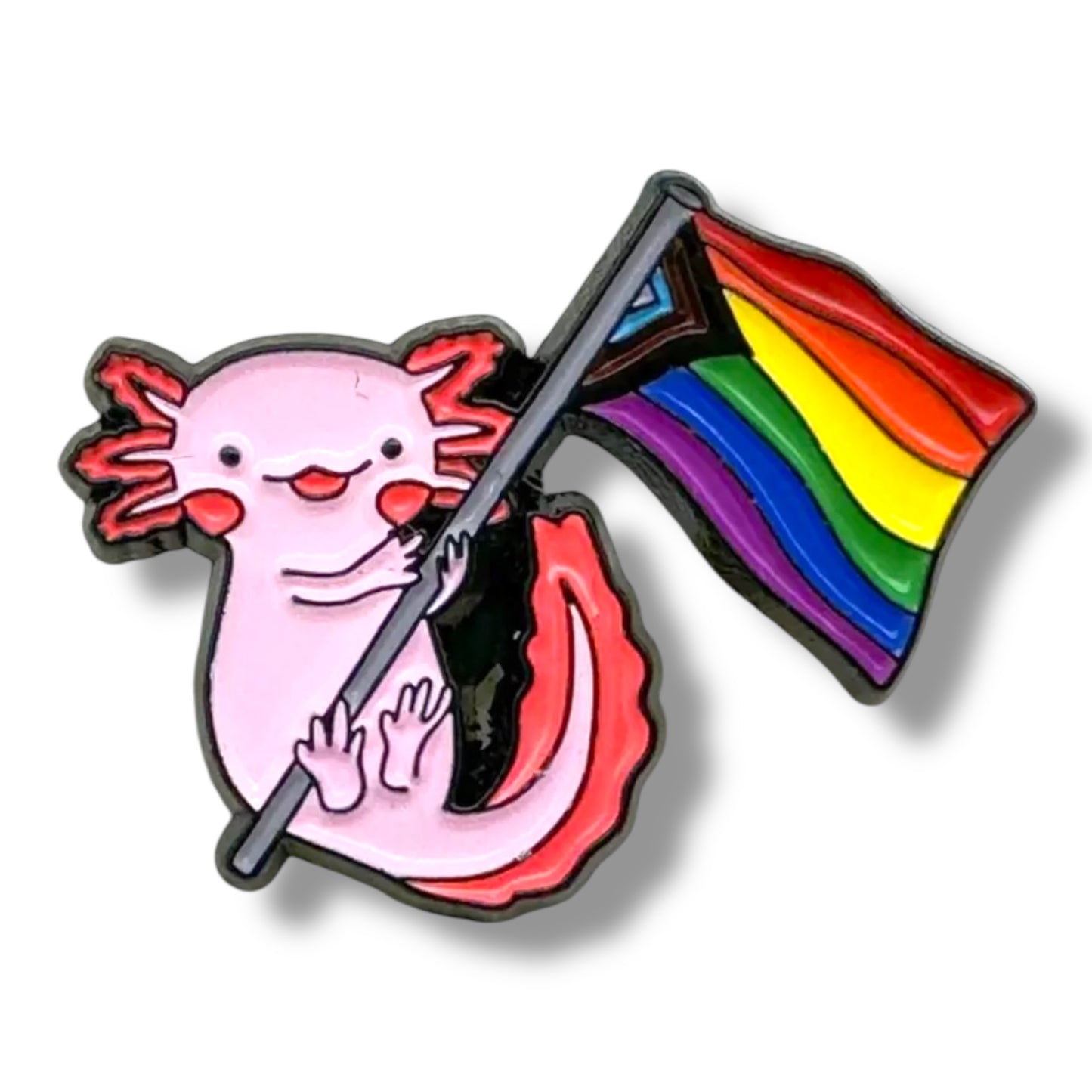 Kinky Pleasure - KPB080 - Metal Pin - Axolotl With Pride Flag