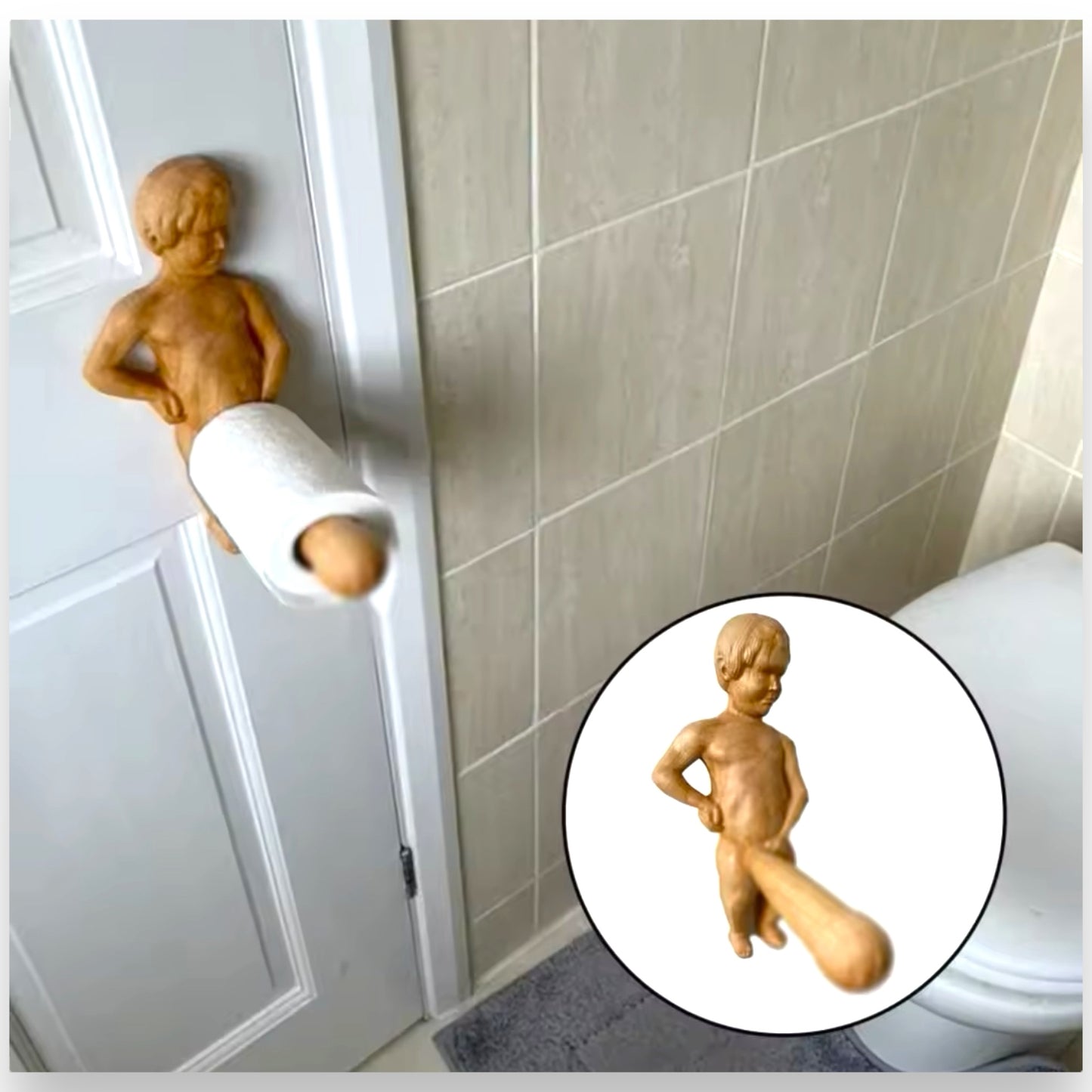 Kinky Pleasure - AX112 - Toilet Roll Holder Manneken Piss - Made of Wood with Installation Kit