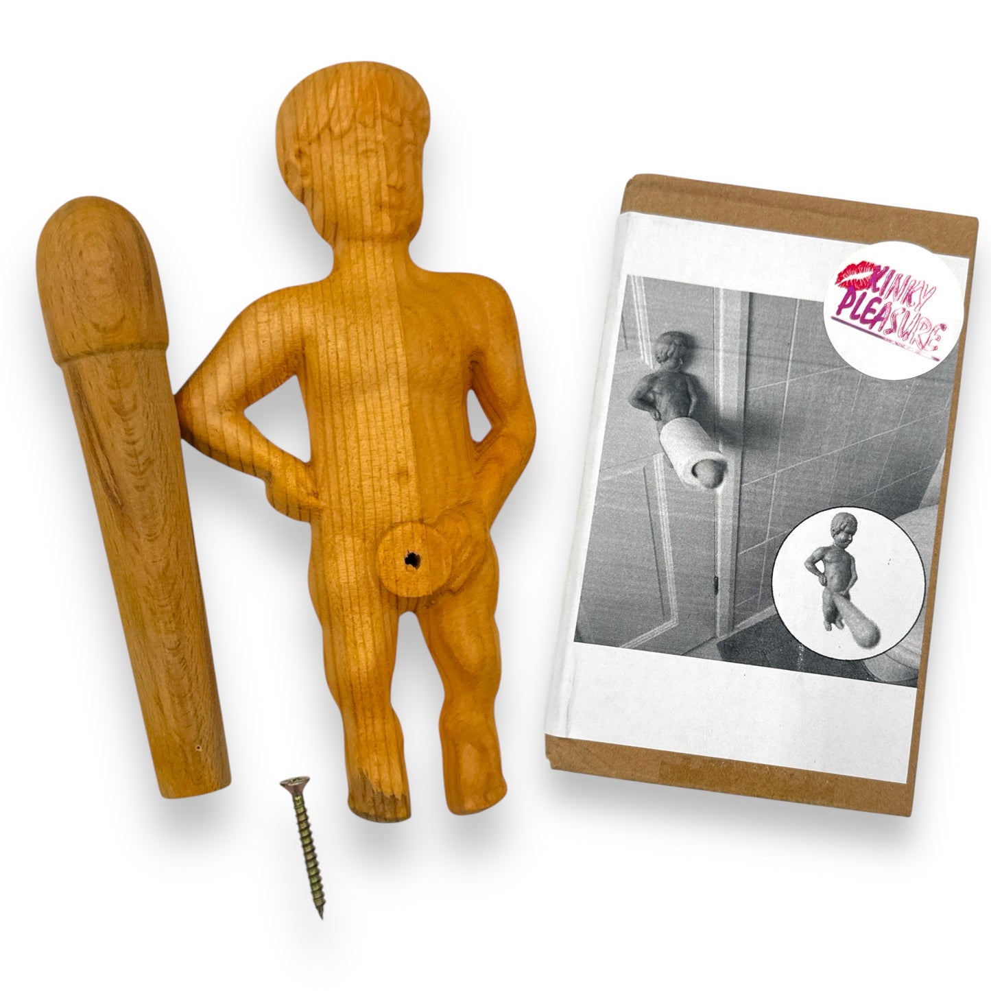 Kinky Pleasure - AX112 - Toilet Roll Holder Manneken Piss - Made of Wood with Installation Kit