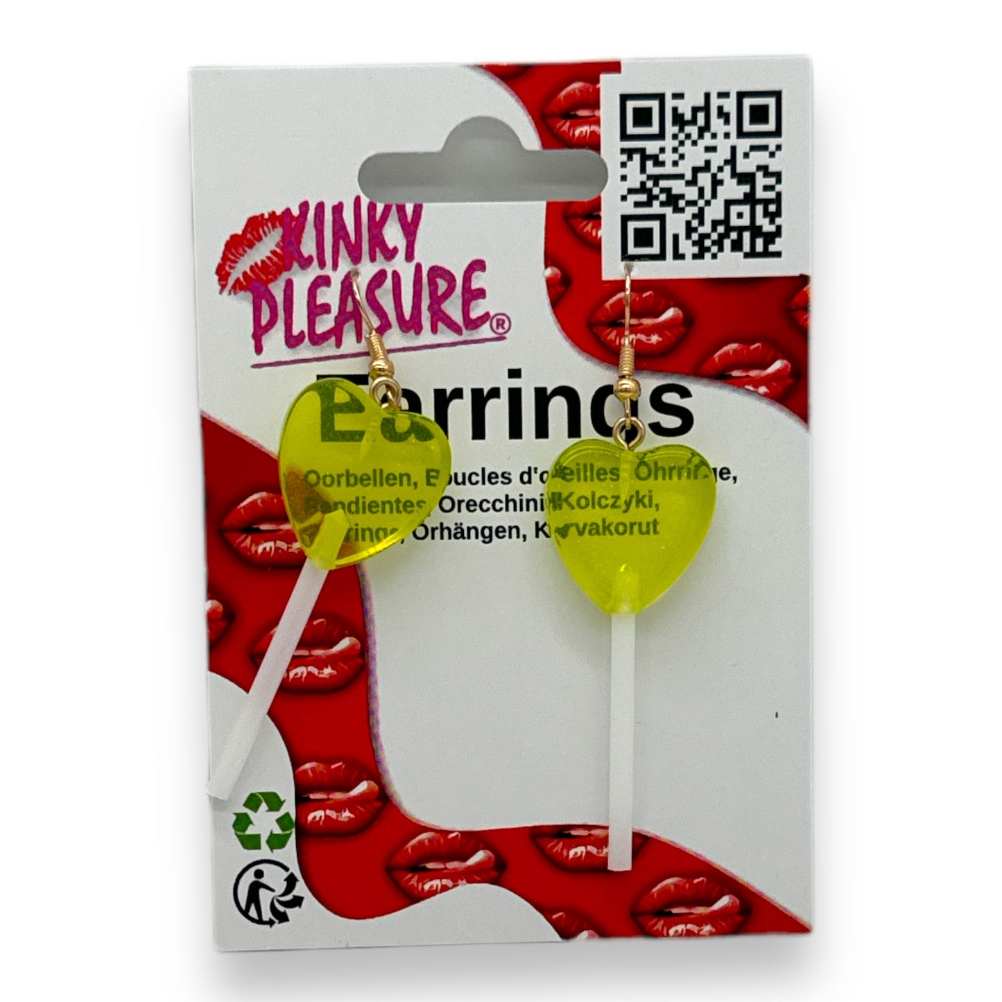 Kinky Pleasure - S037 - Earrings - Heart Lolly - 6 Colours