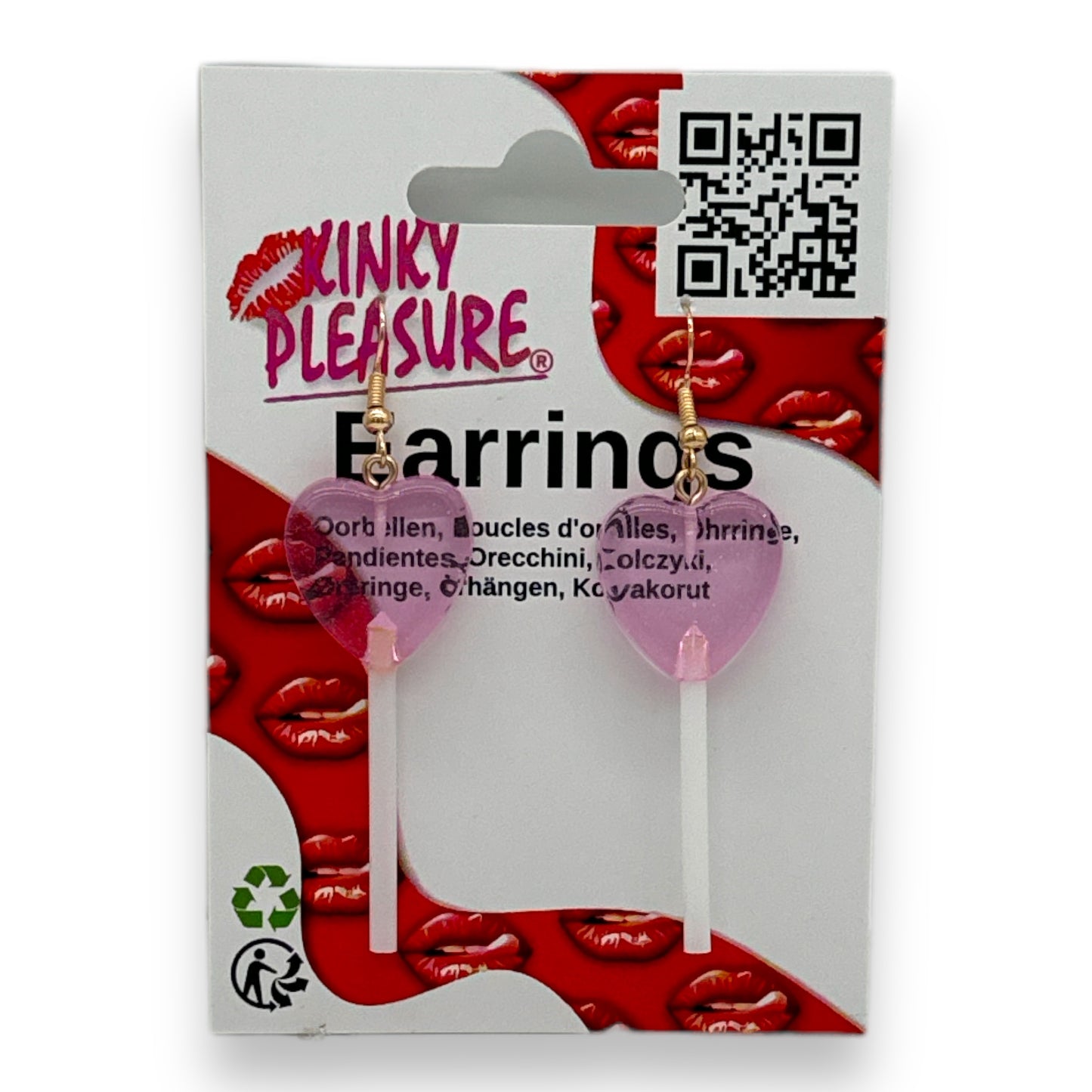 Kinky Pleasure - S037 - Earrings - Heart Lolly - 6 Colours