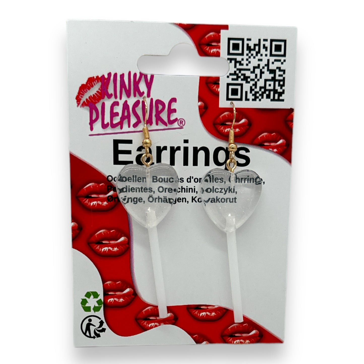 Kinky Pleasure - S037 - Earrings - Heart Lolly - 6 Colours